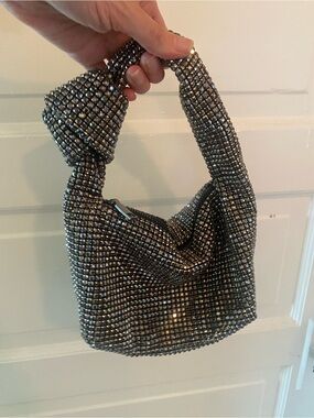 Madison West Silver Crystal Knotted Bag